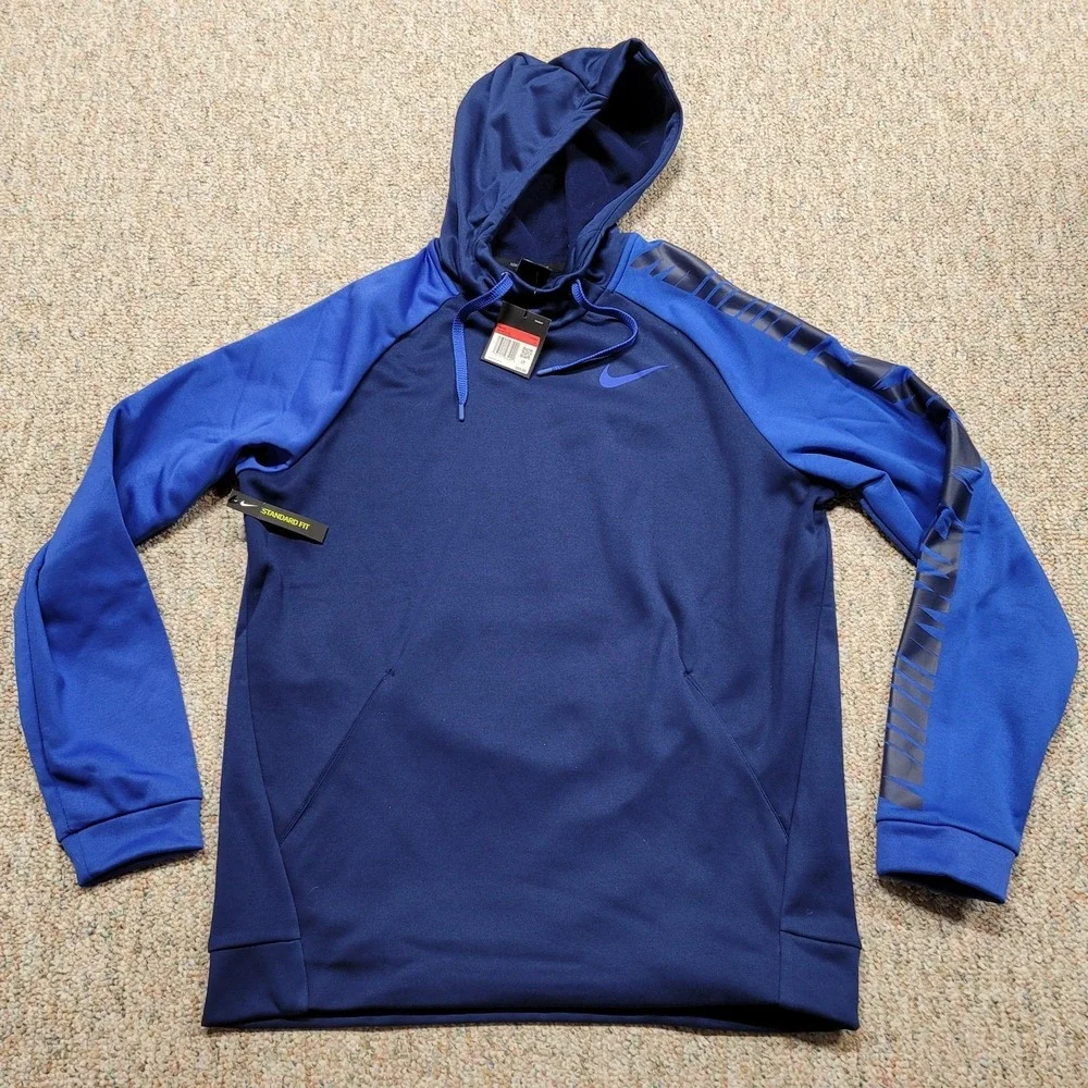 Nike Hoodie Mens Large Blue Therma Fit Pullover‎ Training Long Sleeve Swoosh NWT